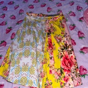 Lily Yellow Red Asymmetrical Midi Skirt Resort Wear